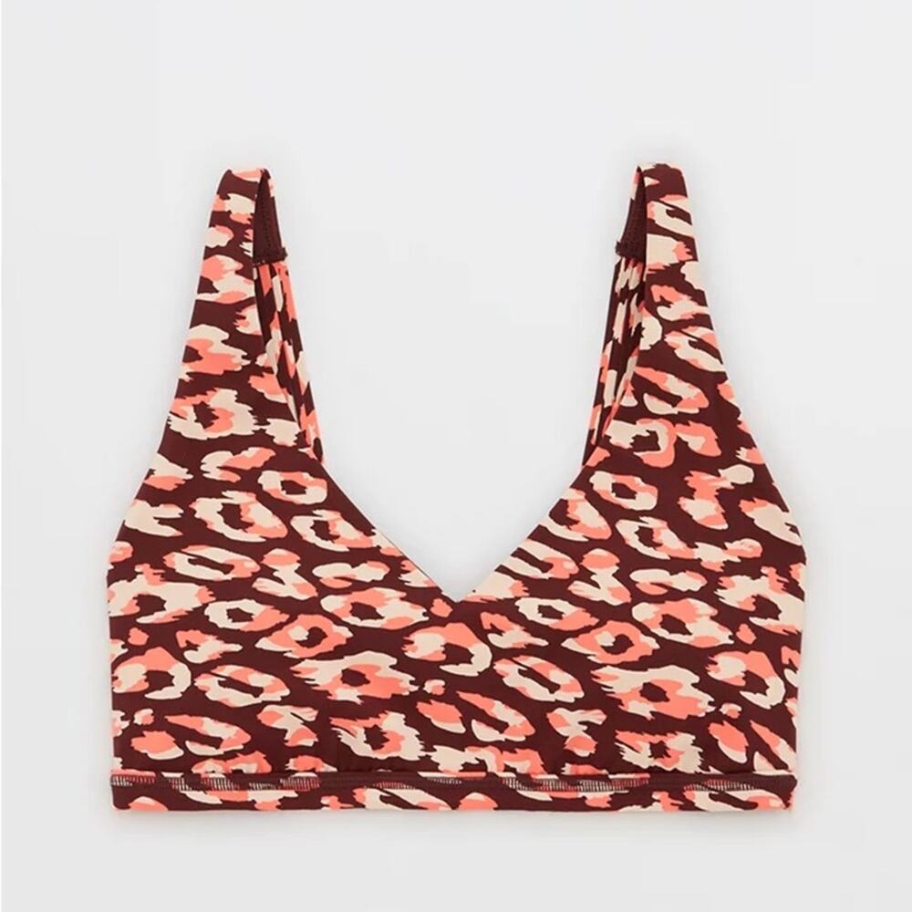 OFFLINE By Aerie Goals Plunge Sports Bra NWT Maplewood Animal Print size Small